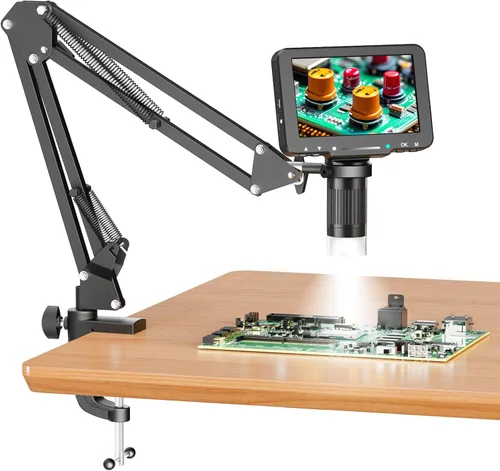 Vista 9 de 4.3 Inch Digital Soldering Microscope with C-Clamp For PCB repair and soldering checks; compact clamp setup keeps both hands free, and the screen
