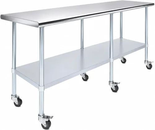 Vista 24 de AmGood Mesa de trabajo de acero inoxidable de 30 x 12 pulgadas con ruedas, mesa de metal resistente sobre ruedas, carrito de isla de cocina