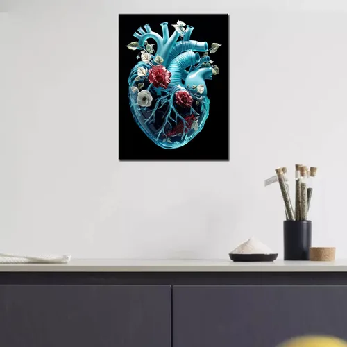 Vista 3 de Pintura de diamante de órgano humano 5D, kit de numeración, corazón con diamantes de imitación de cristal floral, pintura de diamantes de imitación