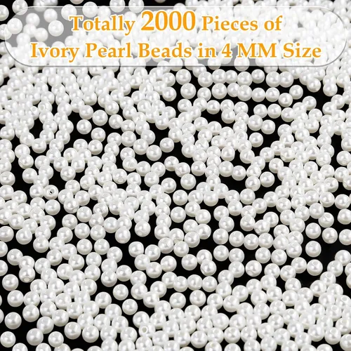 Vista 4 de Cuentas de perlas para manualidades, Anezus 2000 piezas de perlas de imitación de marfil, cuentas de perla pequeñas de 4 MM con agujeros para hacer