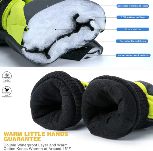 Vista 3 de ThxToms Guantes de invierno para niños, impermeables, guantes de nieve para niños y niñas, clima frío, deportes al aire libre, snowboard, bicicleta