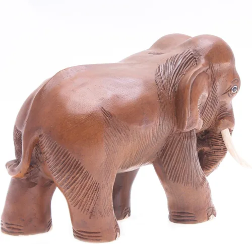 Vista 4 de NOVICA Árbol de lluvia tallado a mano de color marrón natural y zoológico de safari de madera de marfil, 6.5 pulgadas de alto, elefante majestuoso