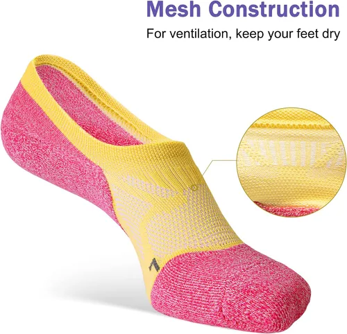 Vista 3 de No Show Socks - Calcetines deportivos de compresión de corte bajo y tobillo para mujer, 5 pares, Calcetines coloridos que aumentan el estado de ánimo