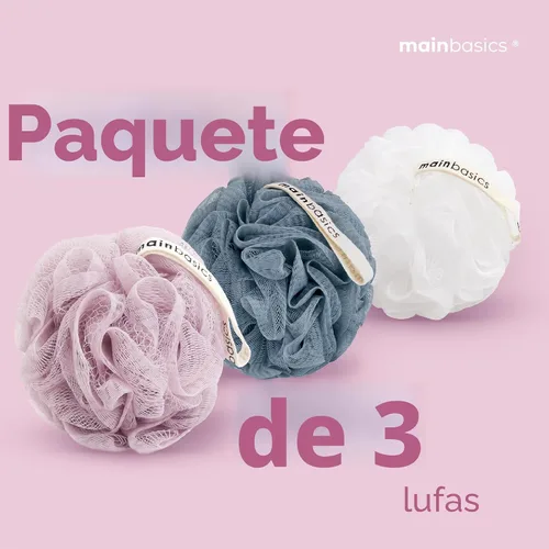 Vista 6 de MainBasics Esponja de esponja para baño y ducha, esponja para el cuerpo, exfoliante corporal (juego de 3, flor aireada) Esponja corporal de malla