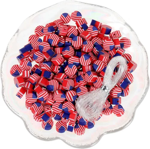 Vista 2 de 100 cuentas espaciadoras de arcilla polimérica para el Día de la Independencia del 4 de julio para hacer joyas, manualidades, pulseras, collares