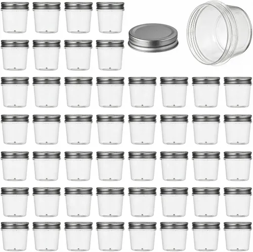 Vista 10 de novelinks Tarros de plástico transparente de 4 onzas con tapas negras, pequeños recipientes redondos reutilizables para alimentos, especias Negro