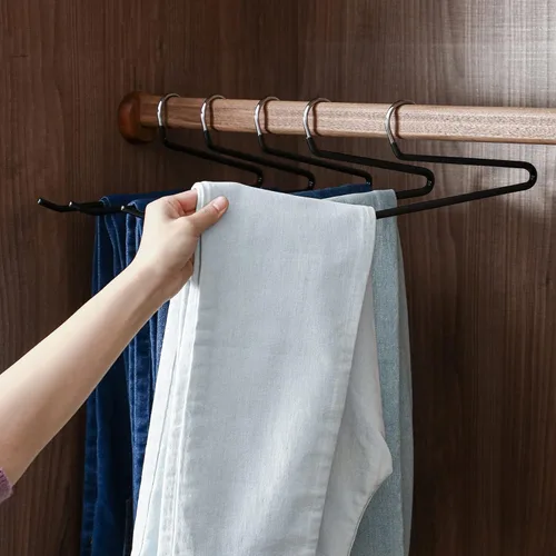 Vista 2 de SHIMOYAMA Perchas para pantalones de extremo abierto, paquete de 5, perchas para pantalones de una sola barra, colgador semiabierto para pantalones