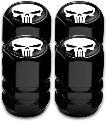 Vista 9 de 4 tapas de vástago de válvula de neumático de automóvil con forma de calavera, cubiertas universales de metal a prueba de polvo, tapas de aire