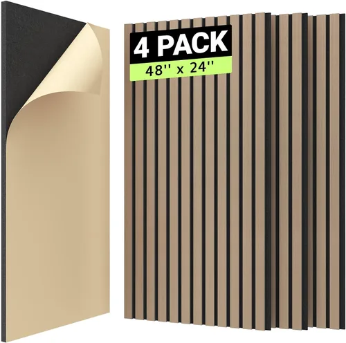 Vista 11 de TONOR 2 paneles de listones de madera, paneles acústicos adhesivos de 48 x 24 pulgadas para pared, paneles decorativos 3D estriados para absorción