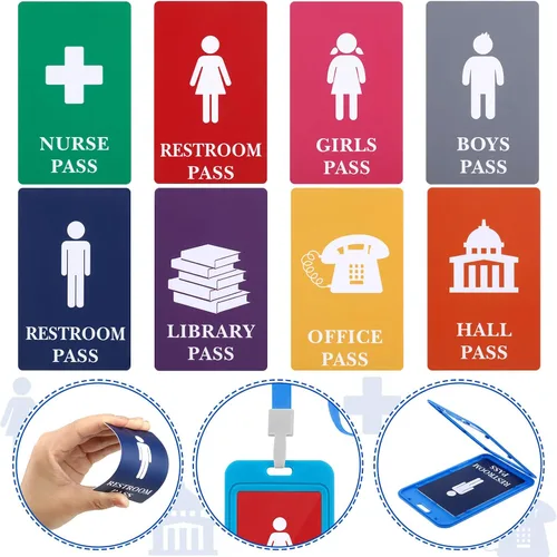 Vista 3 de Juego de 8 cordones de pasillo y pases escolares, juego de pases escolares de PVC irrompible, juego de pases escolares para profesores, biblioteca
