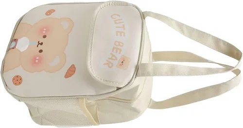 Vista 9 de TOPINCN Lonchera gruesa de gran capacidad, bonitas bolsas de almuerzo con patrón de dibujos animados con asa para picnic (oso de té con leche beige)