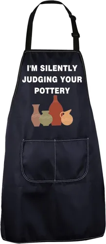 Vista 2 de CENWA Delantal de artista de cerámica con bolsillos, regalo para amantes de la cerámica, delantal de cocina ajustable para profesor de cerámica