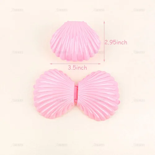 Vista 3 de AUEAR, Paquete de 15 cajas de dulces de conchas marinas rosadas de plástico para boda, mini caja de almacenamiento de conchas marinas