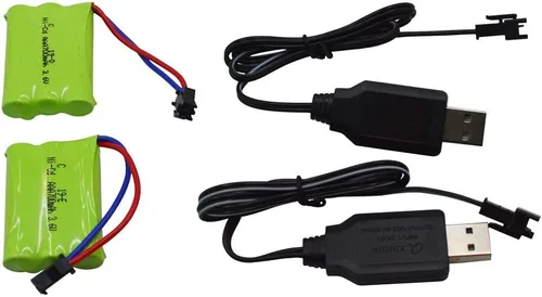 Vista 3 de Blomiky Paquete de 2 baterías recargables AAA de 3.6 V 700 mAh con conector SM-2P enchufe y cable USB para coches de parachoques de batalla RC C143