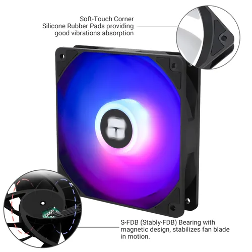 Vista 4 de Thermalright TL-C12C-S X3 Ventilador de CPU de 120mm ARGB para Caja, Ventilador de Enfriamiento Silencioso de 4 pines PWM con Rodamiento S-FDB