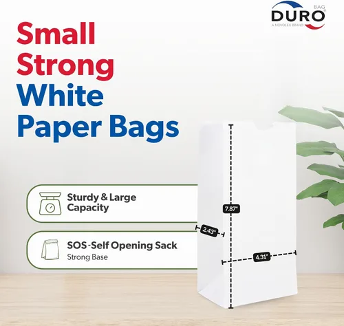 Vista 3 de Duro Bolsa de papel blanco de 2 libras, paquete de (500)