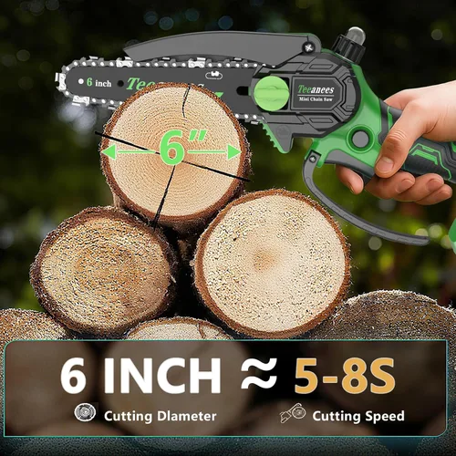 Vista 5 de Mini motosierra inalámbrica, pequeña motosierra eléctrica de 6 pulgadas con batería de 21 V y 3 cadenas, motosierra de mano alimentada por batería