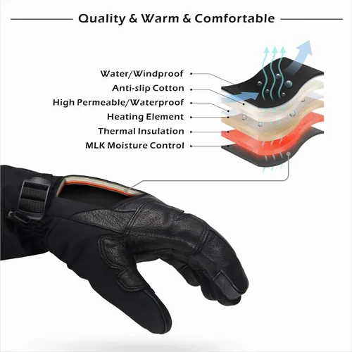 Vista 4 de Roaming Guantes calefactados recargables para hombres y mujeres, guantes de esquí con calefacción eléctrica para motocicleta, snowboard, patinaje