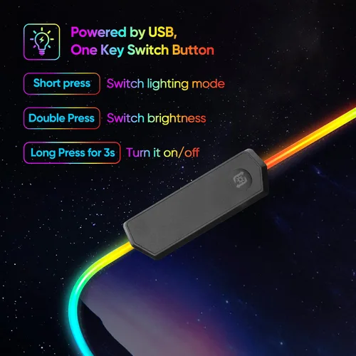 Vista 7 de Alfombrilla de mouse para juegos RGB, Galaxy Space extendida, grande, suave, con 14 modos de iluminación, alfombrilla impermeable para teclado