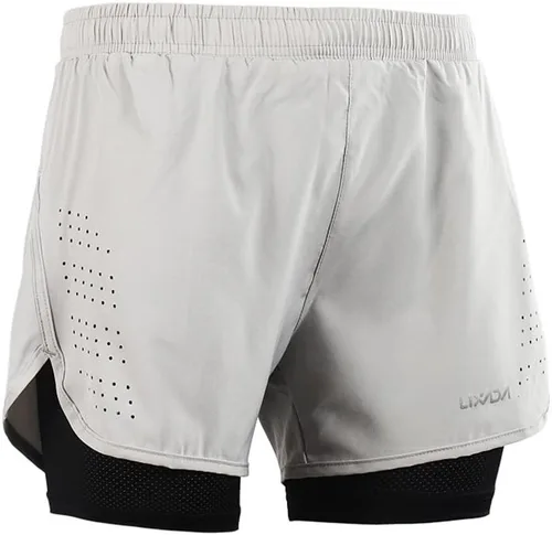 Vista 3 de Lixada - Shorts para correr, 2 en 1, para hombre, secado rápido, transpirables, entrenamiento activo, ejercicio, shorts para correr, para ciclismo.