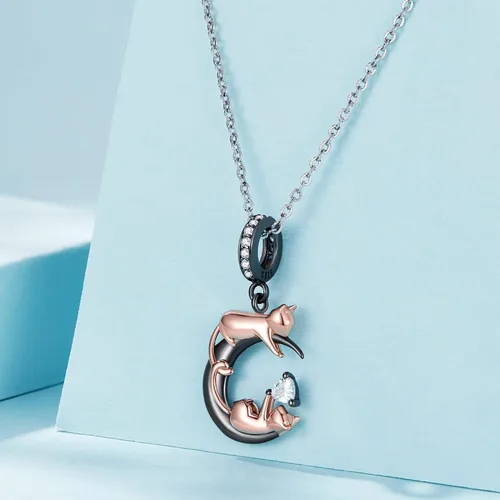Vista 6 de NINGAN Dije de plata de ley 925 con diseño de animales, diseño de perro, huella de pata, gato, libélula, conejo Koi, compatible con collar