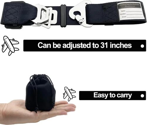 Vista 8 de Extensor de cinturón de seguridad de avión, ajustador de extensión de cinturón de seguridad de 7 a 31 pulgadas para todas las aerolíneas, incluyendo