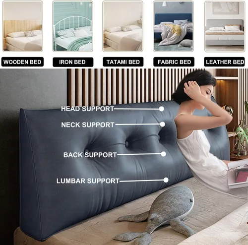 Vista 2 de Almohada triangular grande para cabecero, almohada de lectura en cuña para cama, respaldo de cabecero, cojín de apoyo de posicionamiento extraíble