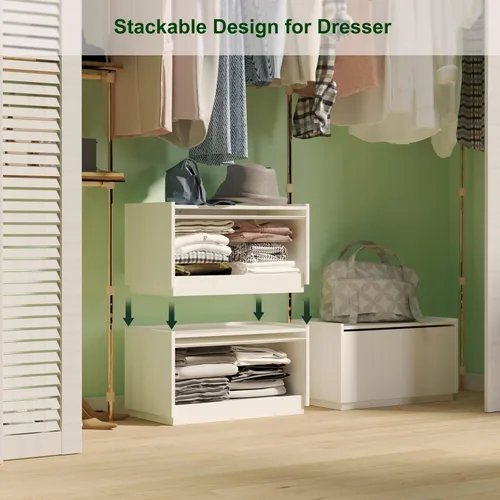 Vista 4 de woodtalks Cómoda apilable para puerta elevable, juego de 2 contenedores de almacenamiento con tapas, armarios multiusos para dormitorio, mesita