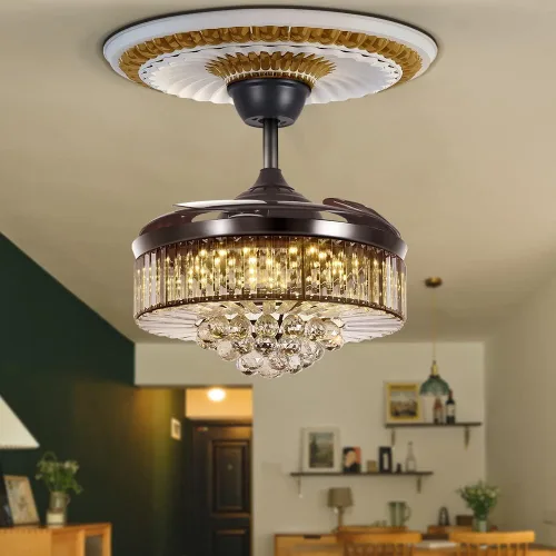 Vista 8 de BIGBANBAN - Ventilador de techo de 42 pulgadas con luz, ventilador de techo retráctil de cristal LED para dormitorio, sala de estar, comedor