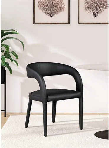 Vista 2 de Meridian Furniture 987Black-C Sylvester Collection Modern Silla de comedor tapizada de cuero vegano contemporáneo con respaldo redondeado, 23.5