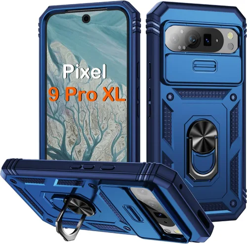 Vista 55 de PASNEW Funda militar para iPhone 13 Pro Max, cubierta de cámara deslizante y soporte de anillo de metal de 360°, carcasa rígida multicapa resistente