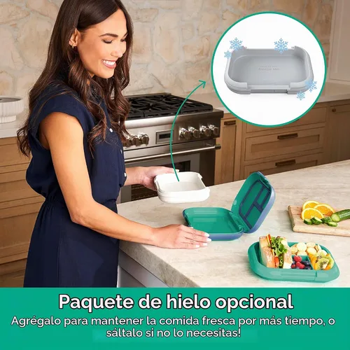 Vista 5 de Bentgo® Lonchera Chill para niños (verde/azul marino) con utensilios de plástico reutilizables para niños (azul)
