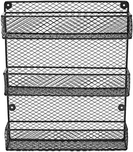 Vista 6 de Estante para especias de montaje en pared, estante organizador de almacenamiento de cocina de 3 niveles, diseño que ahorra espacio, incluye 2