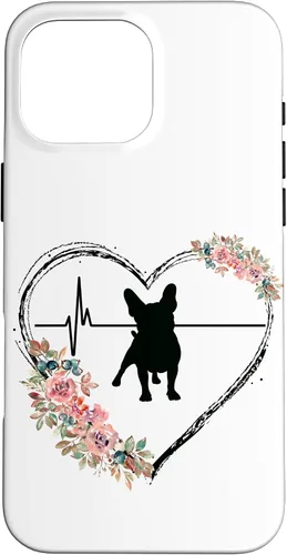 Vista 19 de French Bulldog Heartbeat with Flowers On White Case for iPhone 17