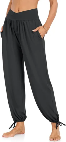 Vista 2 de TARSE Pantalones deportivos tipo harem para mujer, de cintura alta, holgados, para descansar, yoga, con bolsillos, casuales, holgados