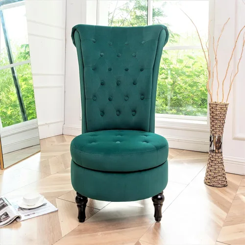 Vista 9 de Container Furniture Direct Royal - Silla de acento de terciopelo con respaldo alto para tocador con almacenamiento y tapicería de lujo, diseño retro