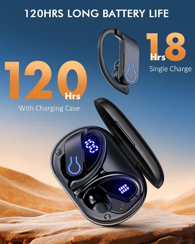 Vista 2 de CoolJumper Auriculares inalámbricos Bluetooth 120H de tiempo de reproducción Auriculares Bluetooth 5.3 para deportes, auriculares estéreo Hi-fi