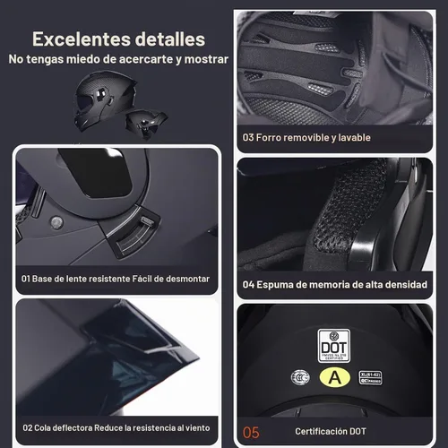 Vista 7 de Casco de motocicleta Bluetooth modular aprobado por DOT con visera doble, cara completa, abatible, integrado, cascos de motocicleta con visera