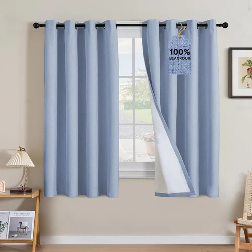 Vista 48 de H.VERSAILTEX Cortinas 100% opacas con aislamiento térmico, texturizadas, de lino, con bloqueo completo de calor y luz, para sala de estar y Negro