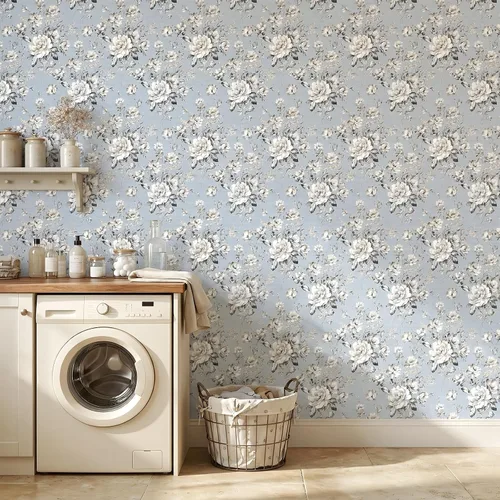 Vista 8 de ReWallpaper Papel tapiz azul para despegar y pegar, papel tapiz vintage azul y blanco, papel de pared adhesivo extraíble con flores, papel