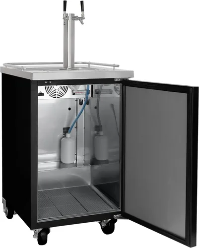 Vista 2 de Kegco XCK-1B-2 Kegerator comercial de doble grifo de 24 pulgadas, dispensador de cerveza de barril de acero inoxidable, sostiene barriles completos
