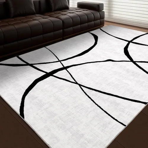 Vista 12 de YIHOUSE Alfombra lavable de 5 x 7 pies, moderna abstracta en blanco y negro, antideslizante, para dormitorio, oficina en casa (abstracto, 5 x 7 pies)