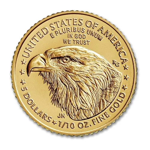 Vista 2 de Moneda de águila de oro americano brillante sin circular de 1/10 oz 2025 con certificado de autenticidad $5 BU Brilliant Uncirculated with a