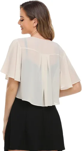Vista 6 de Bolero de Gasa para Mujer Chal Envolvente de Frente Abierto con Lazo Top Cárdigan para Vestido de Noche
