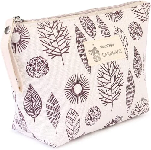 Vista 3 de RIAH FASHION Bolsa portátil de viaje para maquillaje cosmético, organizador de artículos de tocador, bolso de pulsera, floral, a cuadros, corcho