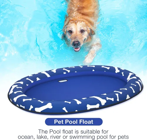 Vista 3 de Pet Soft Balsa flotante para perros – Flotador inflable de natación para perros para el verano (hueso azul)