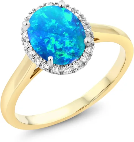 Vista 14 de Gem Stone King Anillo de compromiso ovalado de oro amarillo de 10 quilates con piedra natal y halo de diamantes Ovalado de 0.354 x 0.276 in