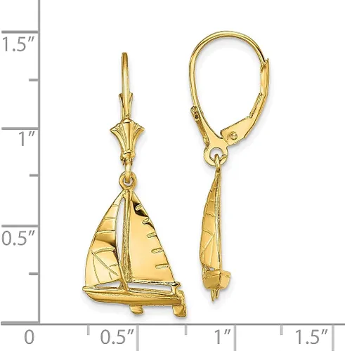 Vista 4 de Aretes colgantes de oro amarillo de 14 quilates con cierre de palanca para exteriores, naturaleza, viajes, joyería fina para mujeres, regalos