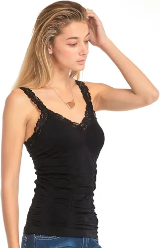 Vista 2 de Camiseta sin mangas para mujer, elegante, con cuello redondo y tirantes de encaje