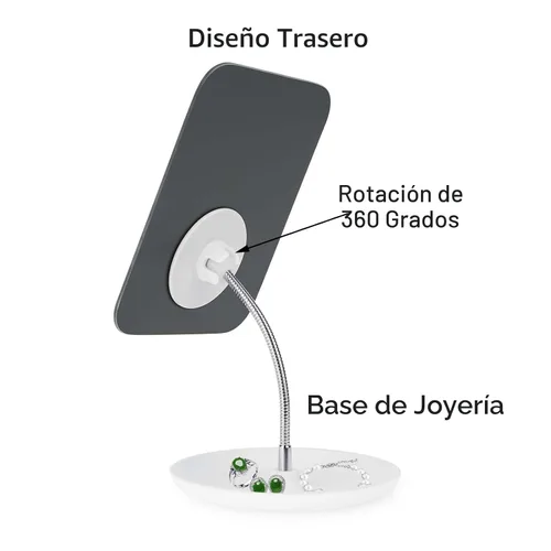 Vista 3 de LFOYOU Espejo de tocador de mesa con soporte, espejo de maquillaje para escritorio, cuello de cisne flexible ajustable, rotación de 360°, plegable